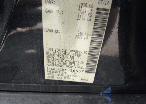 2015 Nissan Altima 2.5/2.5 S/2.5 Sl/2.5 Sv z USA, uszkodzony, nr VIN 1N4AL3AP2FN316557